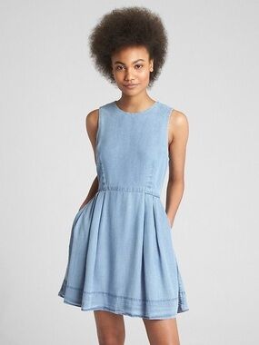 GAP Light Blue Sleeveless Denim Tencel Dress
